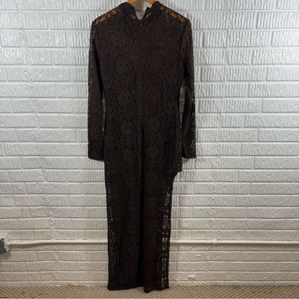 NBD Lace Everleigh Gown Chocolate Brown Long Sleeve Maxi Dress Large NWT - Picture 4 of 7